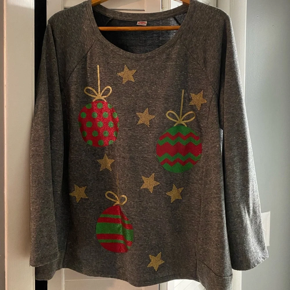 Holiday Crewneck Sweatshirt Top, 0X/14W - Picture 1 of 3